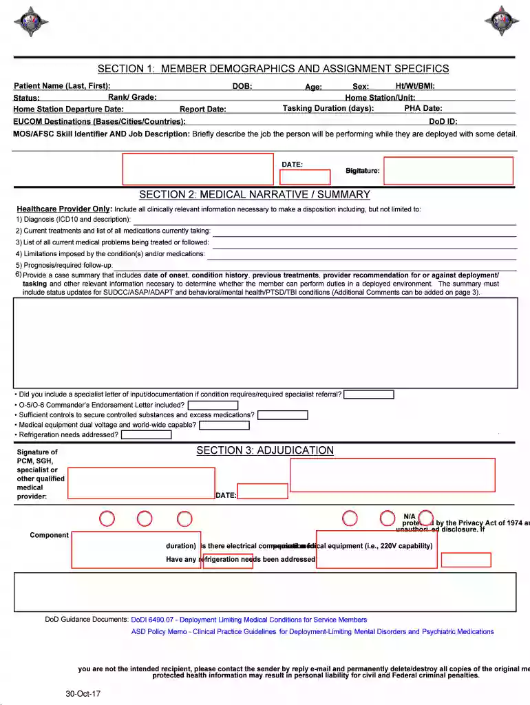 USEUCOM Medical Waiver Request Preview on Page 1