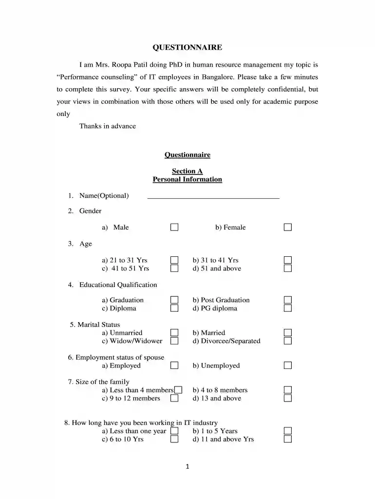 human resource management questionnaire pdf Preview on Page 1