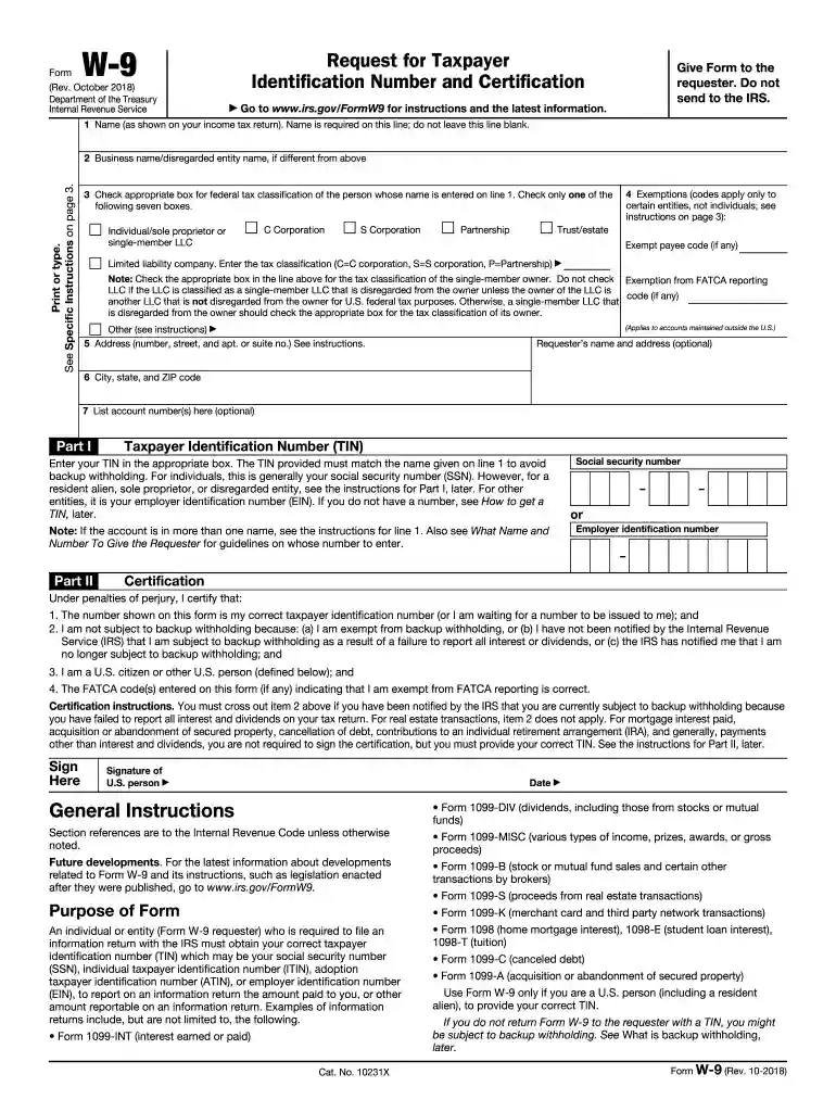 free 2018 w 9 fillable Preview on Page 1