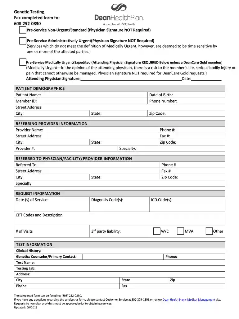 Pre-Service Non-Urgent Standard (Physician Signature NOT Required) Preview on Page 1
