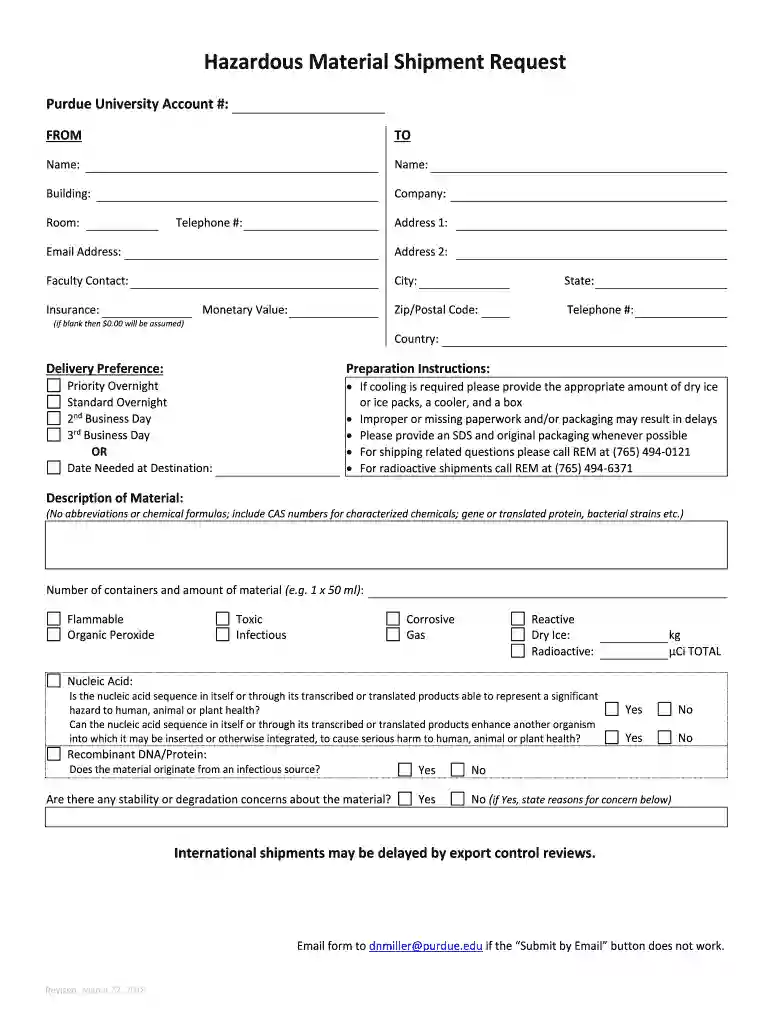 Hazardous Material Shipment Request Shipping Hazardous Materials Preview on Page 1