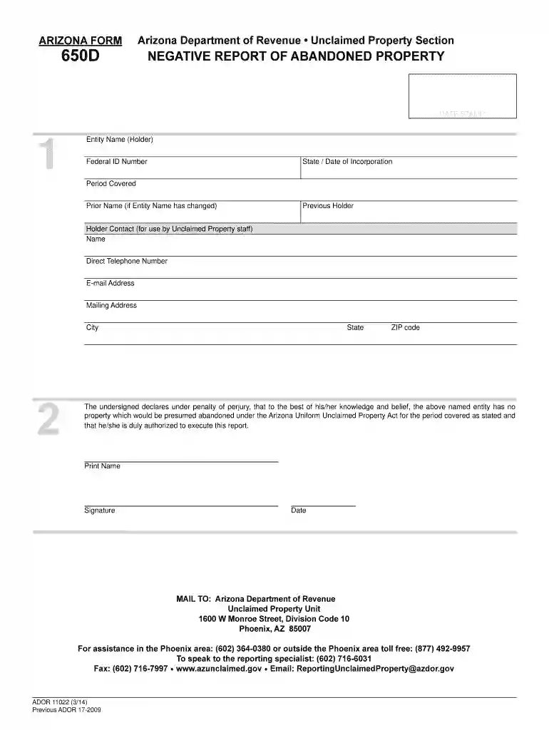 arizona form 650d Preview on Page 1