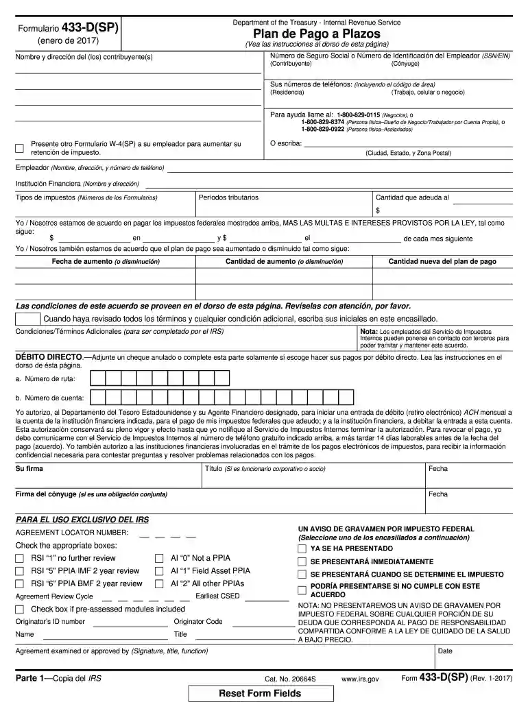 where do i fax irs form 433 d Preview on Page 1