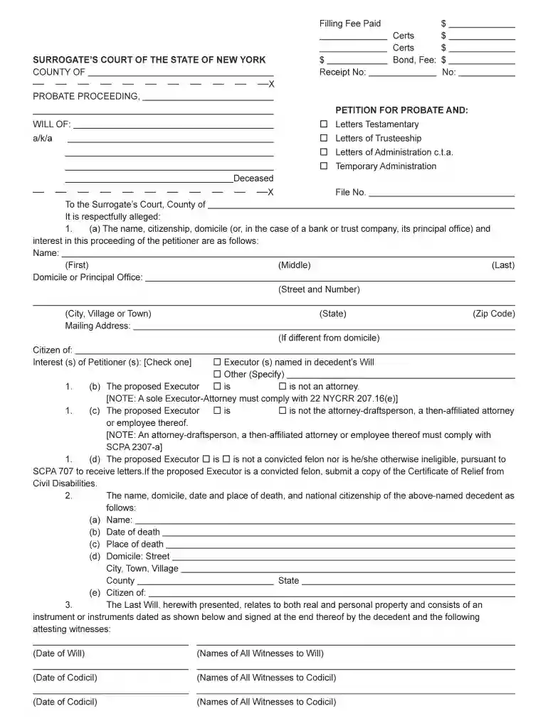 how to fill out petition for probate ny Preview on Page 1