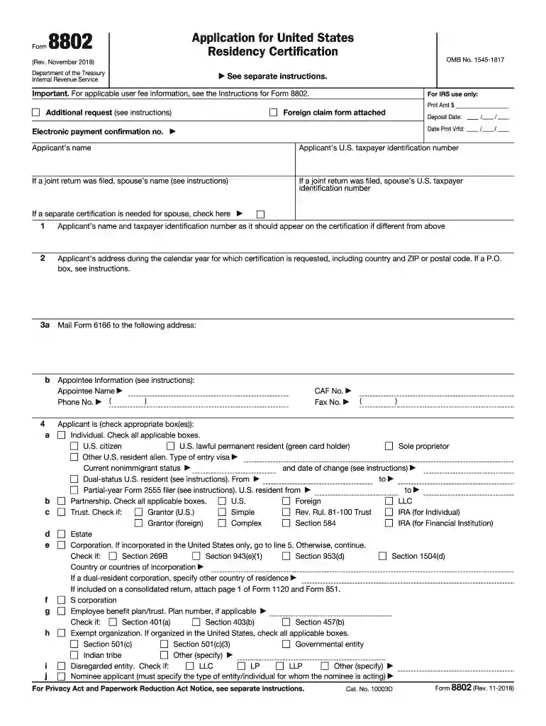 form 8802 Preview on Page 1