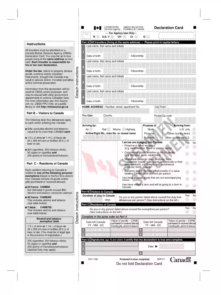 canadian customs declaration Preview on Page 1
