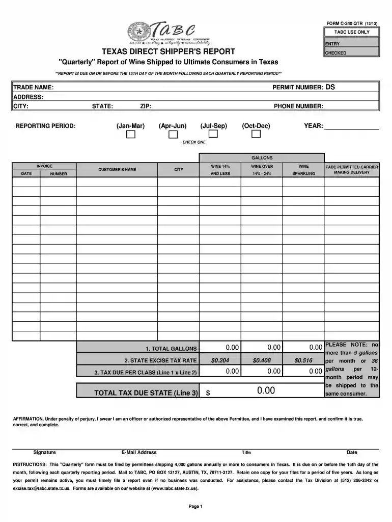 Direct Shipper's Quarterly Report - tabc state tx Preview on Page 1