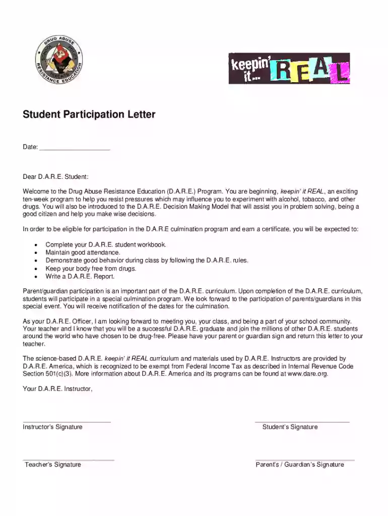 student participation letter Preview on Page 1