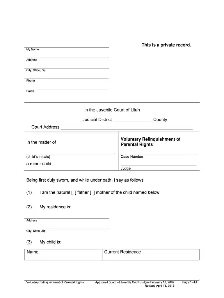 voluntary relinquishment of parental rights form Preview on Page 1