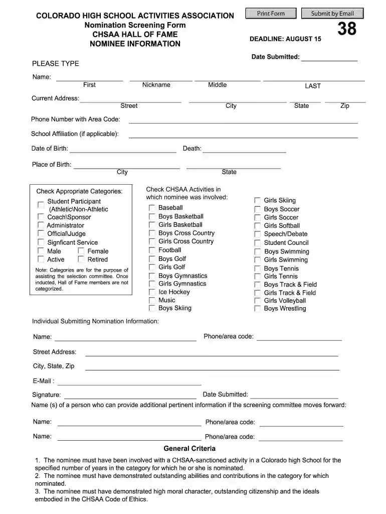 chsaa forms Preview on Page 1