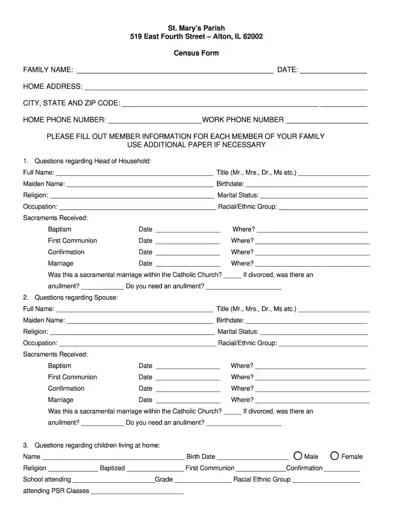 church census form Preview on Page 1