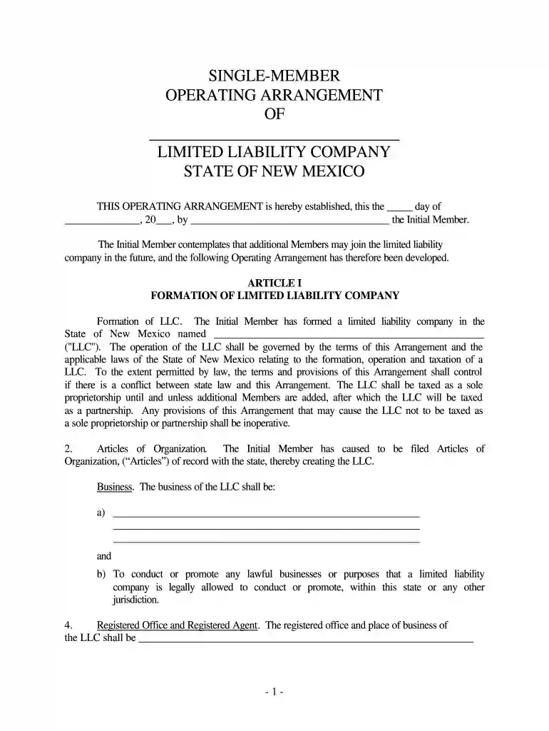 new mexico llc operating agreement form Preview on Page 1