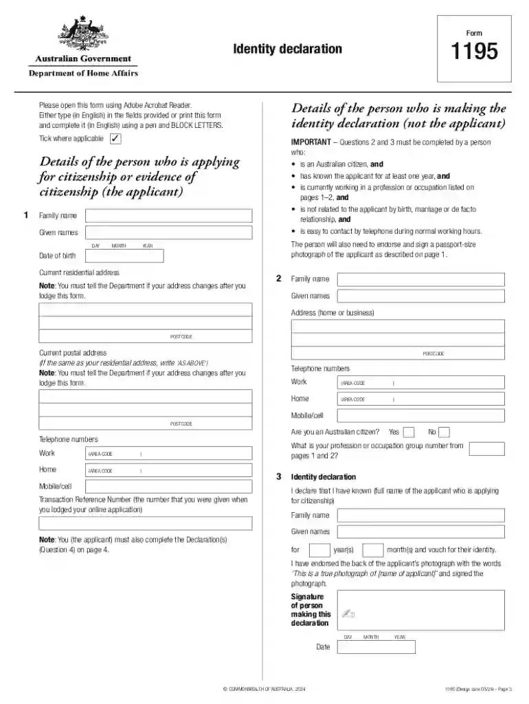 form 1195 identity declaration Preview on Page 1