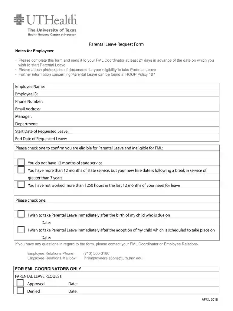 parental leave request Preview on Page 1