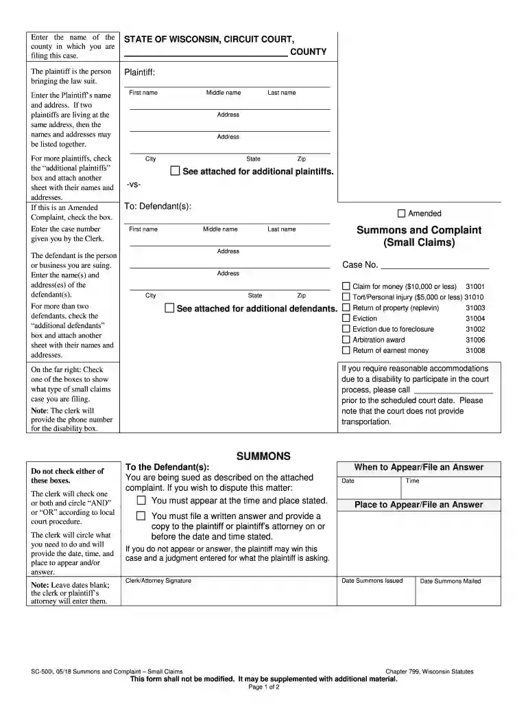 wisconsin complaint circuit court Preview on Page 1