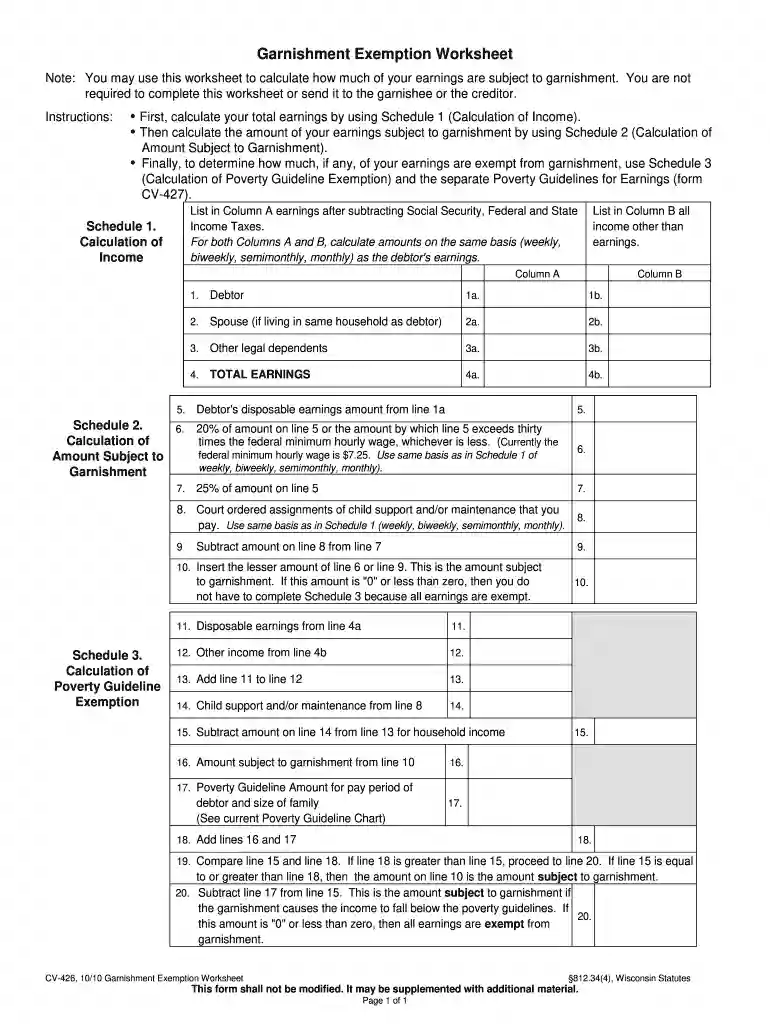 wi garnishment exemption Preview on Page 1