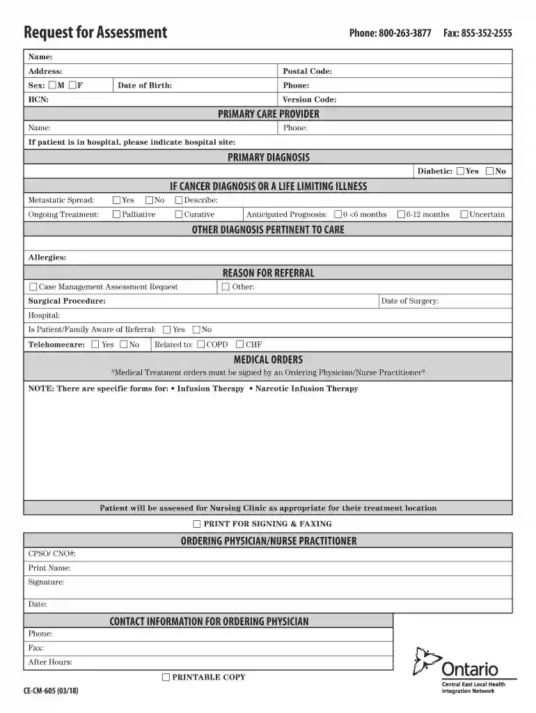 Hospital Request for Assessment Form - Healthcareathome ca Preview on Page 1