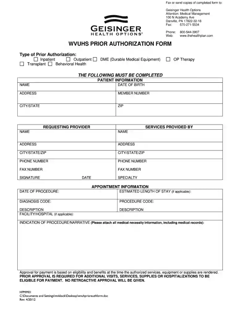 geisinger appeal form Preview on Page 1