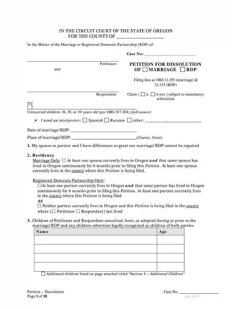 petition for dissolution of marriage Preview on Page 1