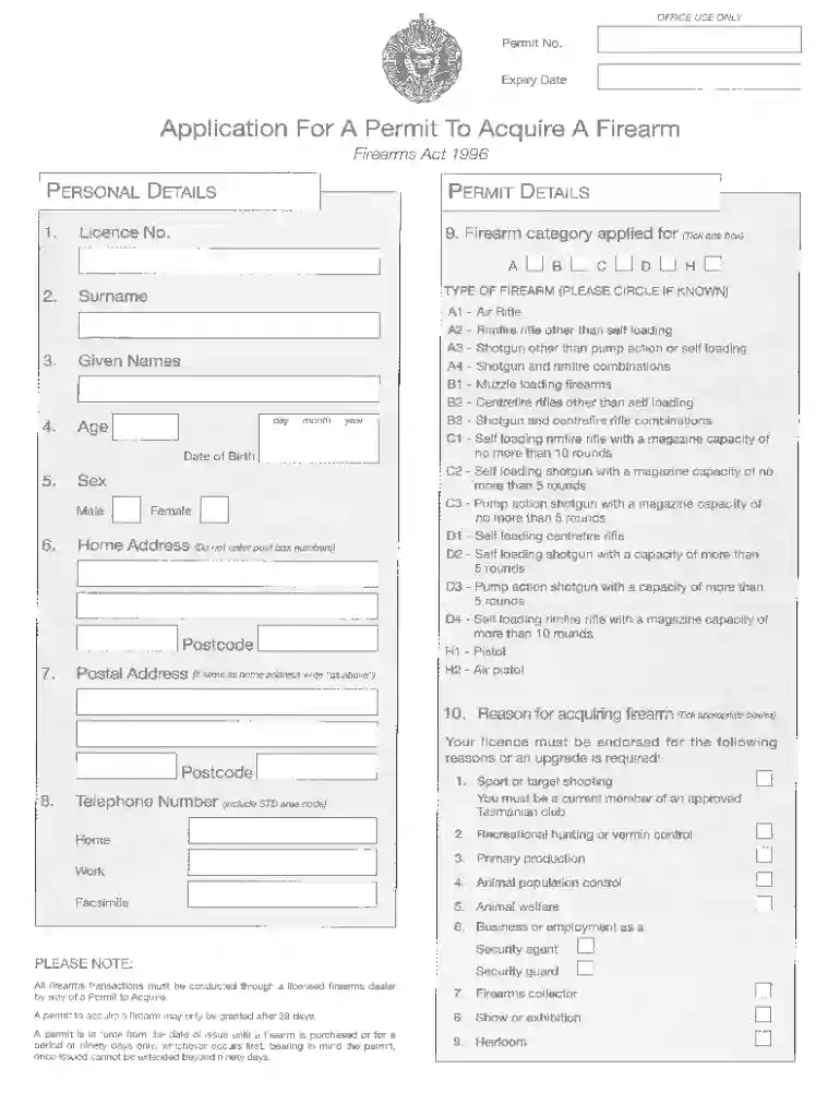 permit to acquire tasmania Preview on Page 1