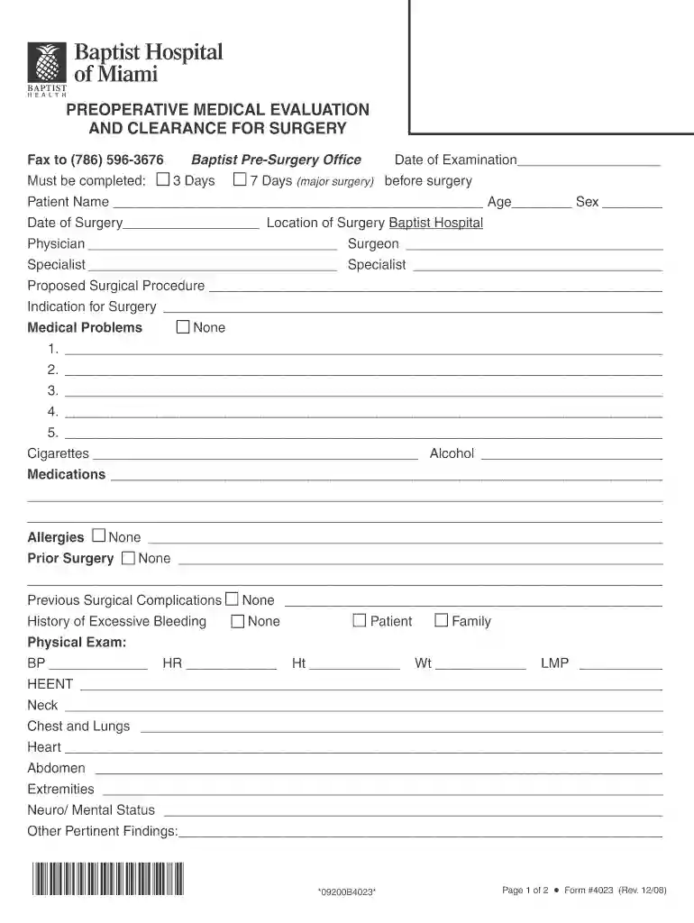 pre op clearance template Preview on Page 1