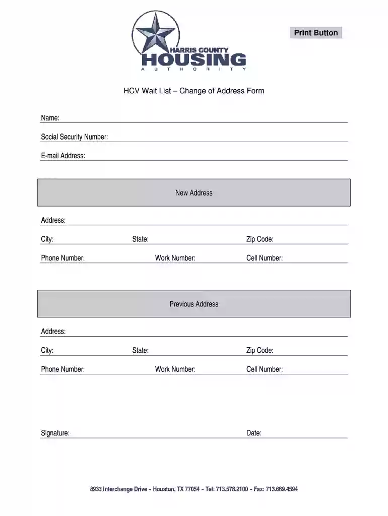 HCV Wait List Change of Address Form - HCHA - hchatexas Preview on Page 1