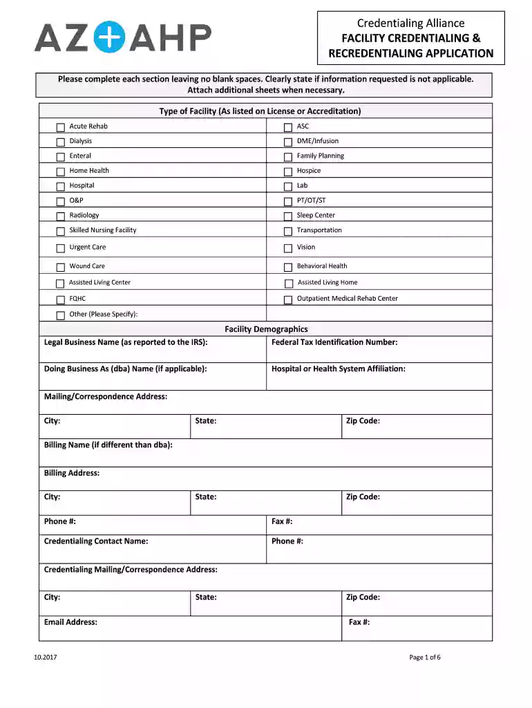 Credentialing Alliance Facility Credentialing and Recredentialing Application Facility Application Preview on Page 1
