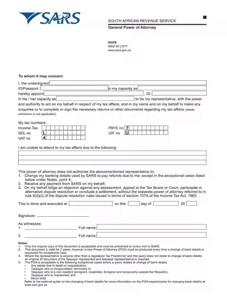 sars power attorney download Preview on Page 1
