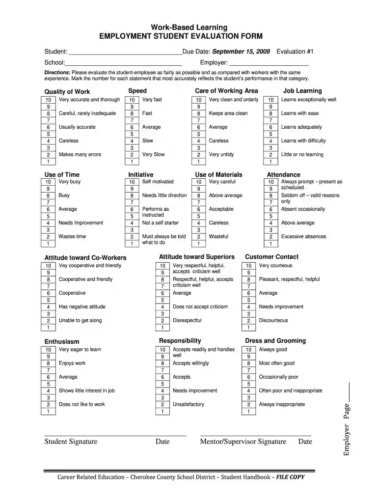 work based learning evaluation form Preview on Page 1