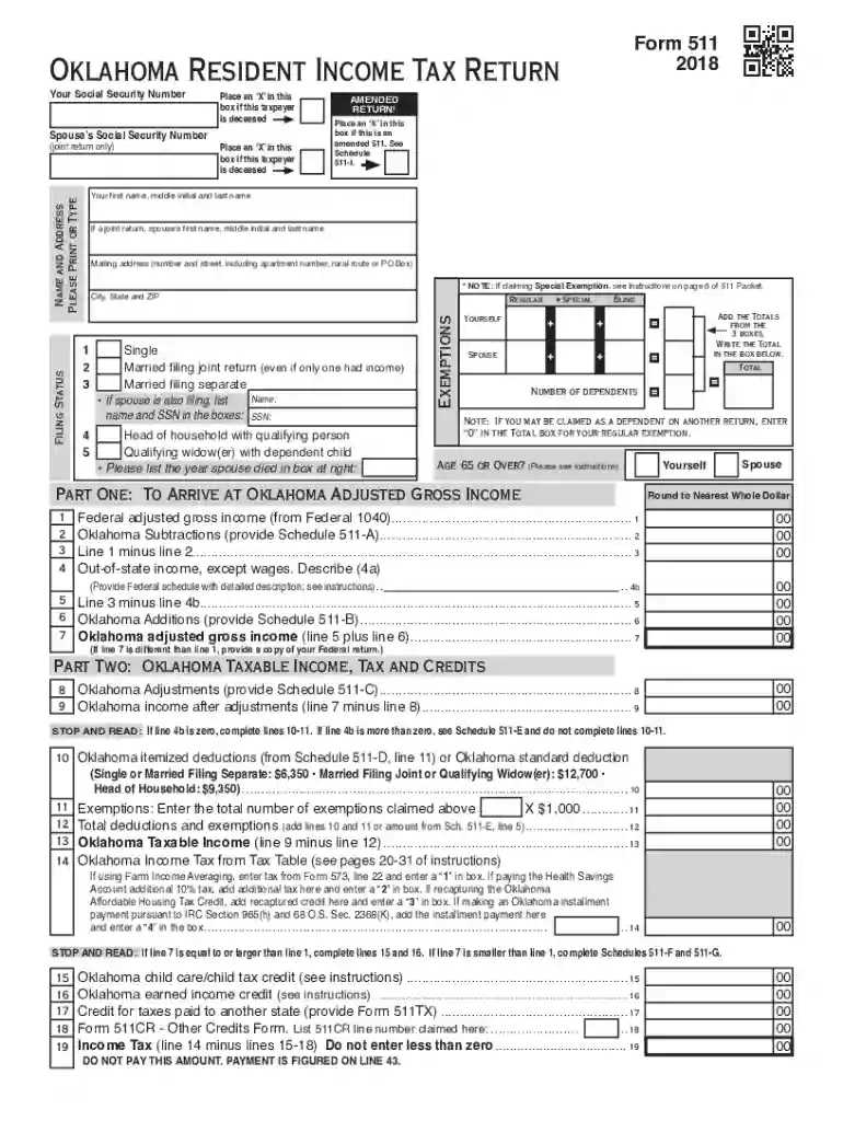 2018 oklahoma tax form 511 Preview on Page 1