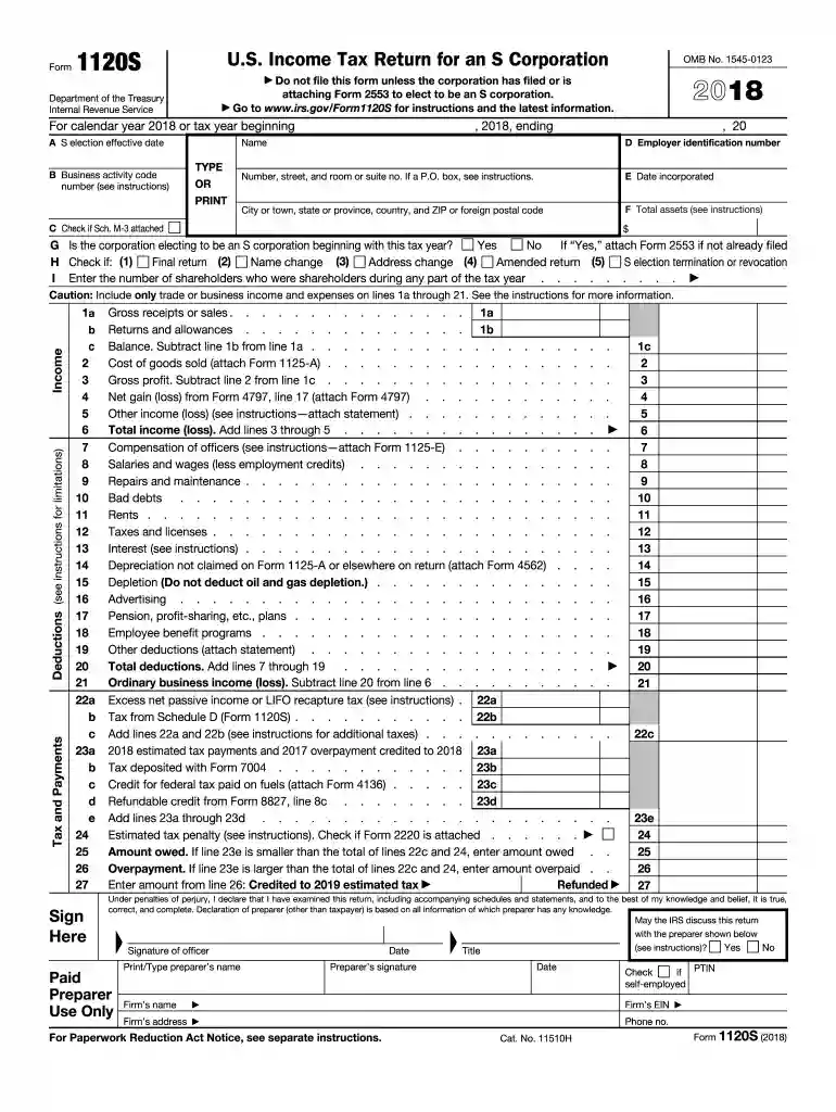 form 1120 s 2018 Preview on Page 1