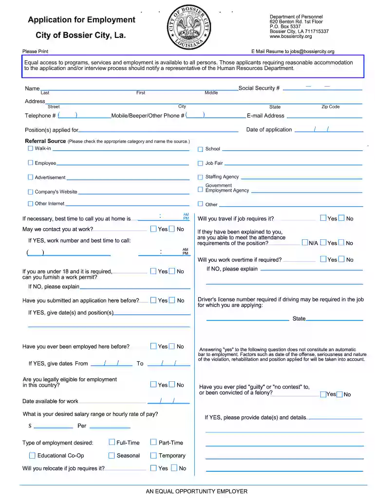 bossier application Preview on Page 1