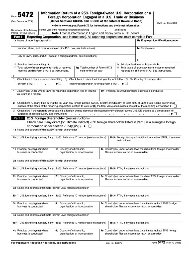 form 5472 Preview on Page 1