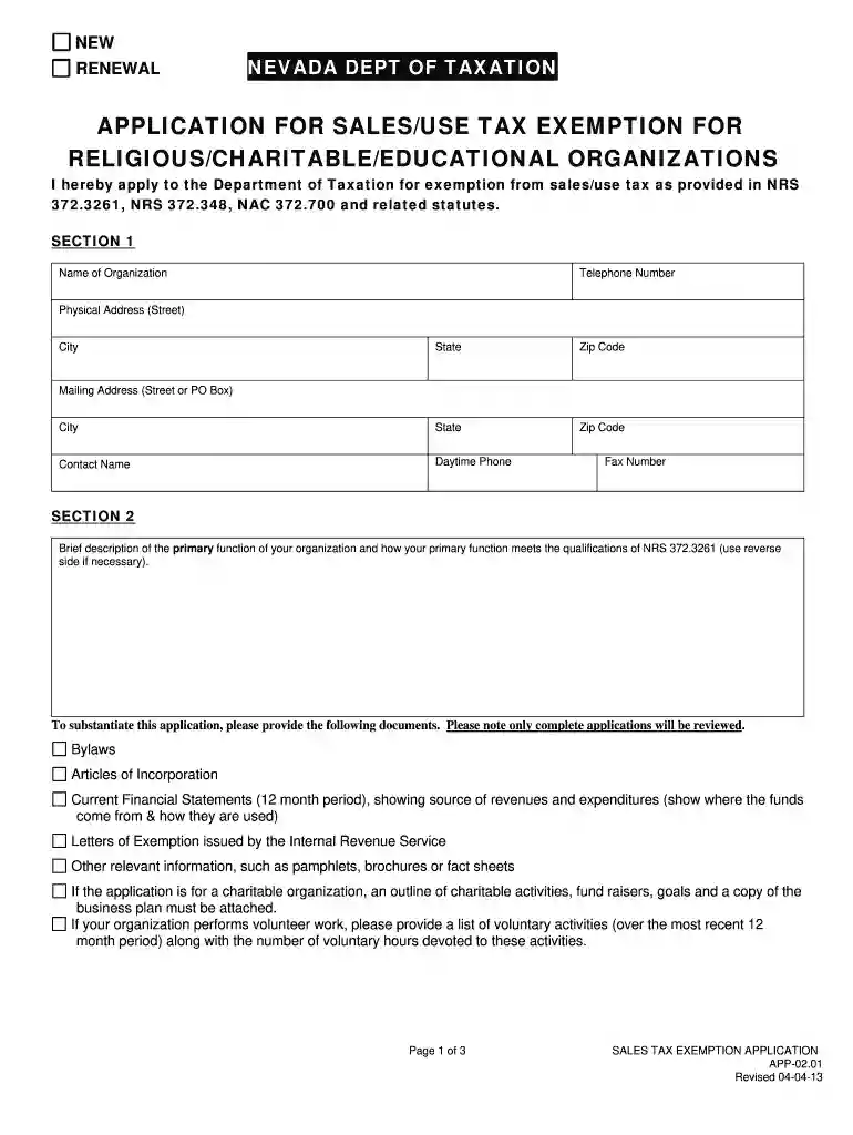 nevada tax exemption Preview on Page 1