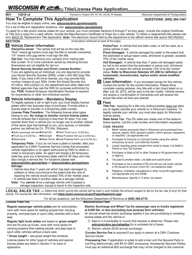 wisconsin title application Preview on Page 1