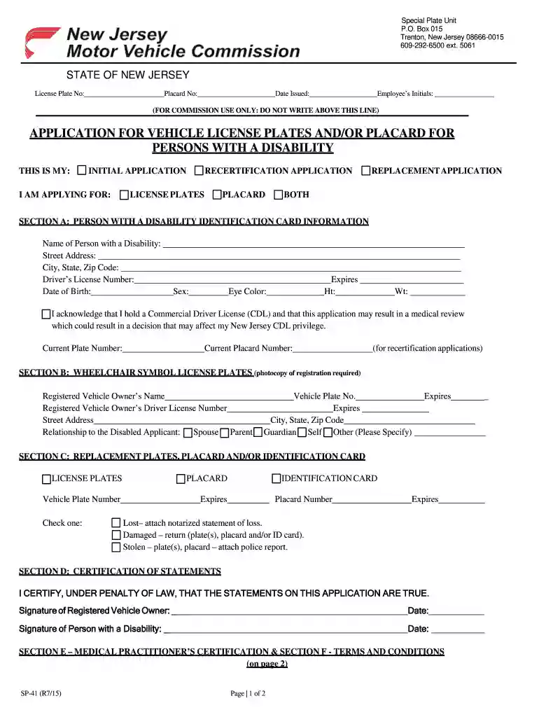 nj mvc form sp 41 r7 19 Preview on Page 1