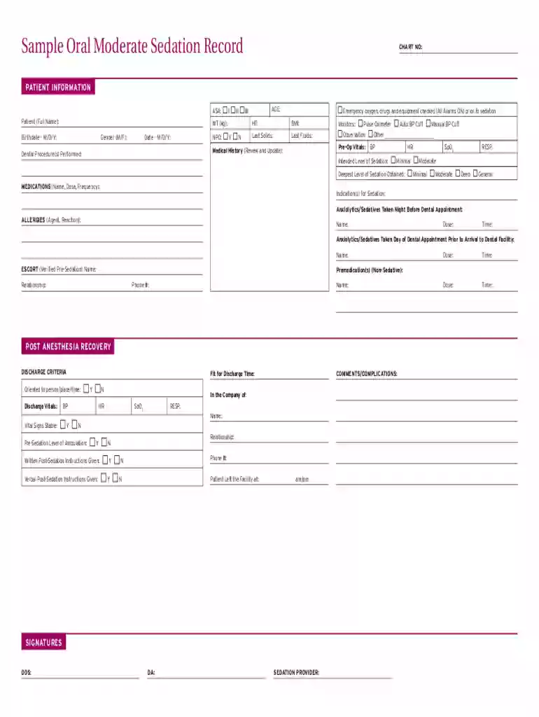 sample oral moderate sedation record Preview on Page 1