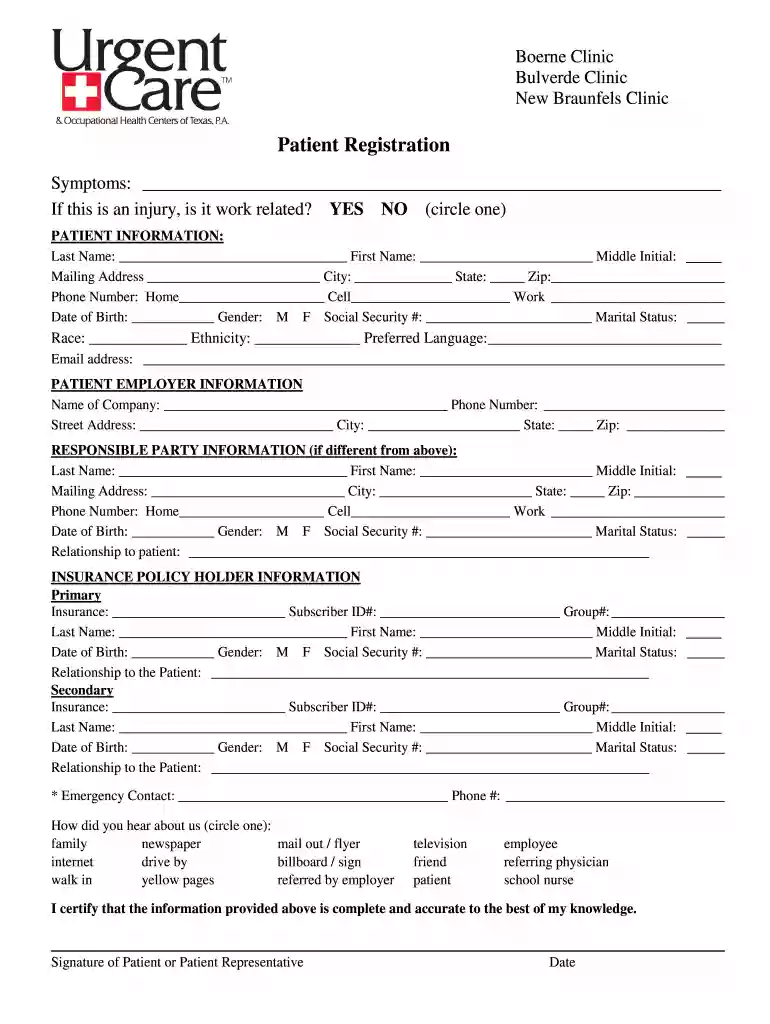 urgent care forms Preview on Page 1