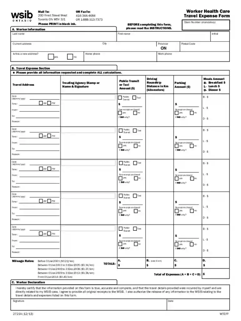 wsib travel expense form Preview on Page 1