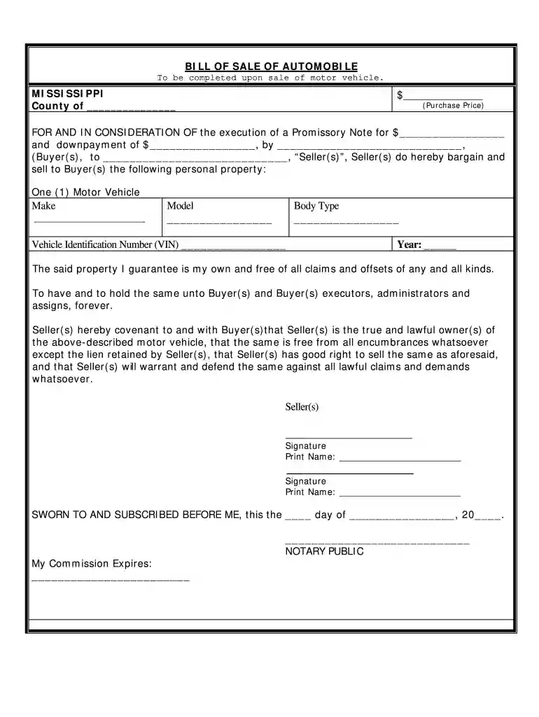 notarized bill of sale for car Preview on Page 1