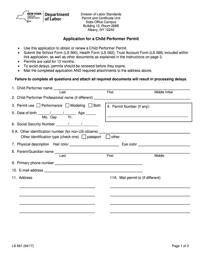 nys child performer permit renewal Preview on Page 1