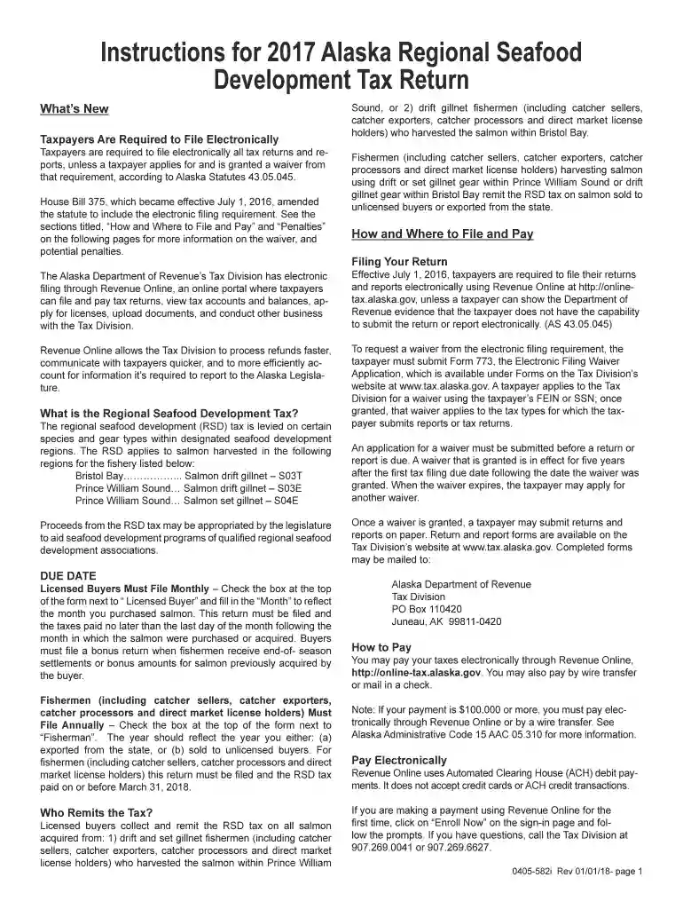 Instructions for 2017 Alaska Regional Seafood Development Tax Return Preview on Page 1