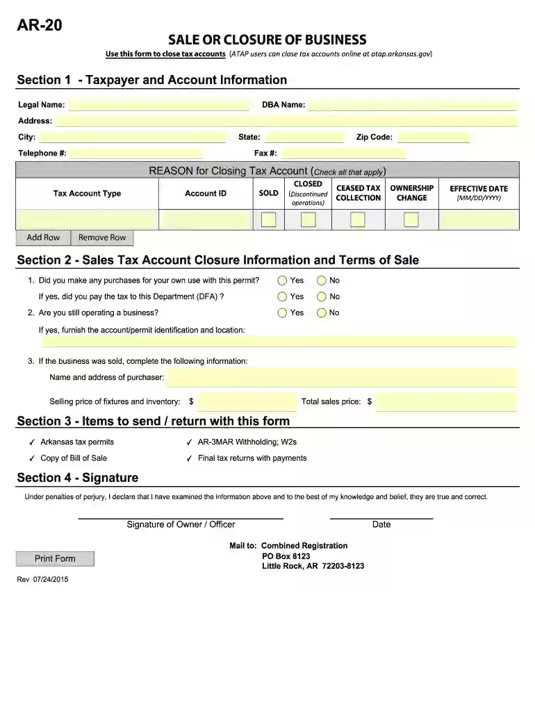 arkansas ar 20 form Preview on Page 1