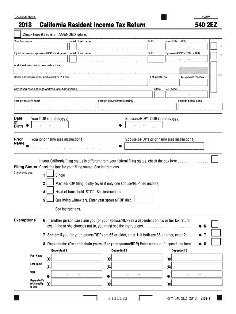 form 540 2ez Preview on Page 1