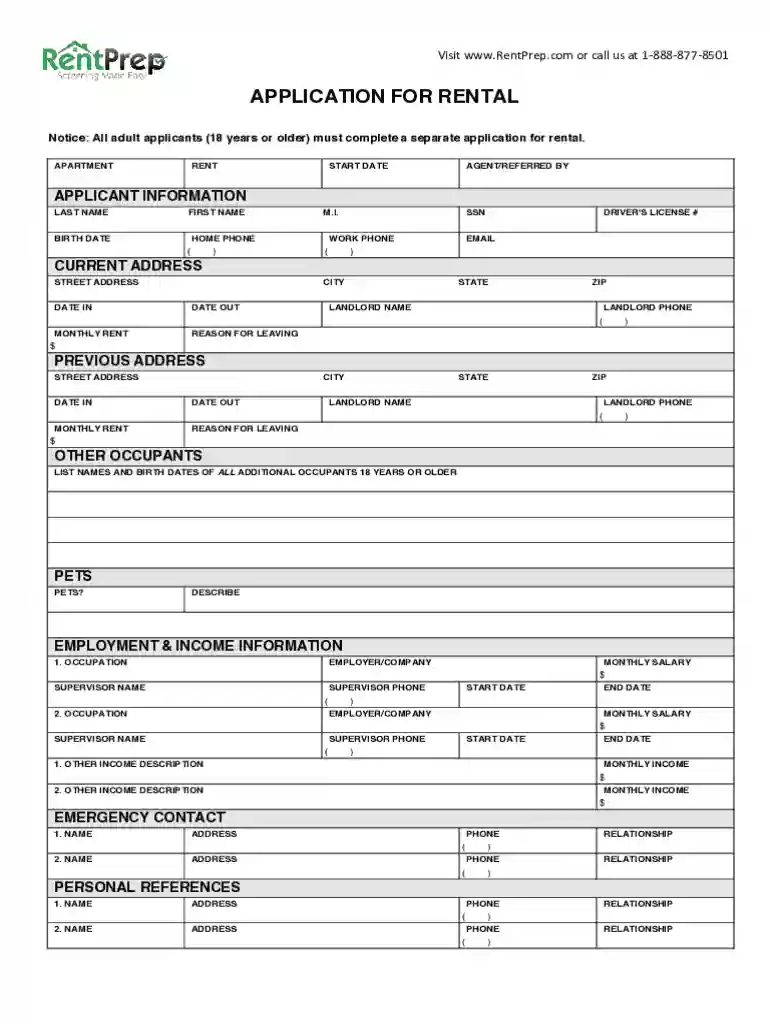 rentprep application Preview on Page 1