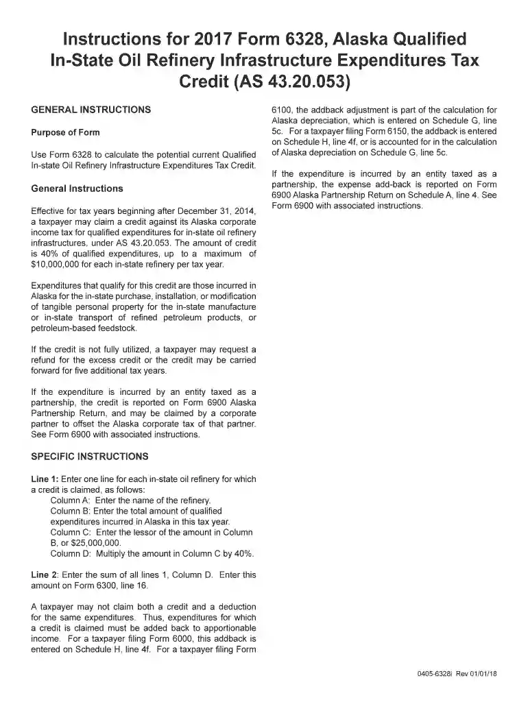 Instructions for 2017 Form 6328, Alaska Qualified In-State Oil Refinery ... Preview on Page 1