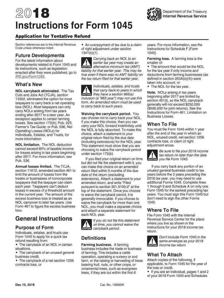 irs form 1045 Preview on Page 1