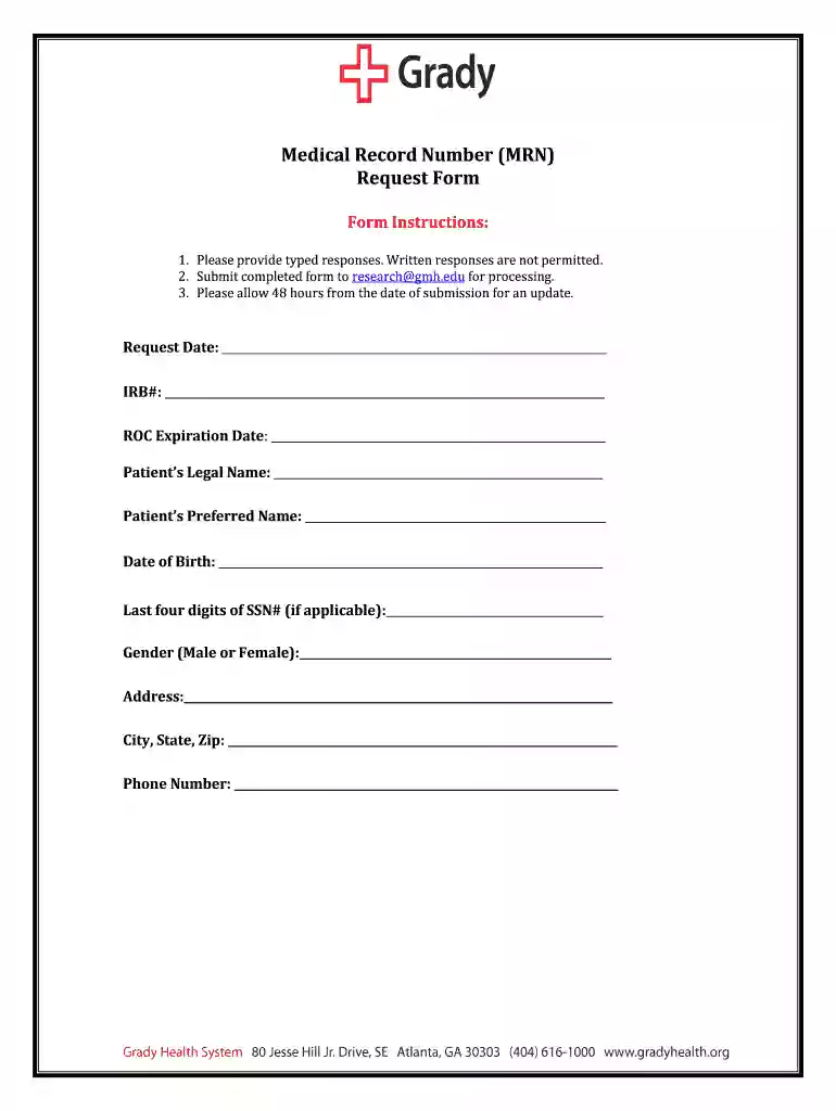 Medical Record Number Request - Grady Health Preview on Page 1