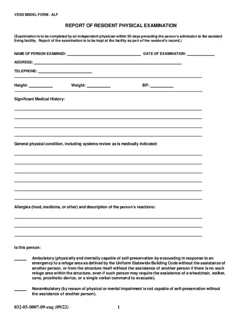 REPORT OF RESIDENT PHYSICAL EXAMINATION Preview on Page 1