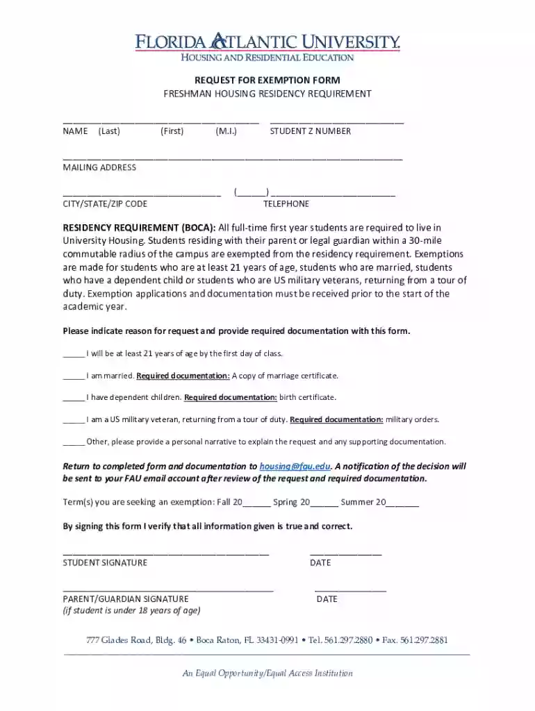 REQUEST FOR EXEMPTION FORM doc Preview on Page 1